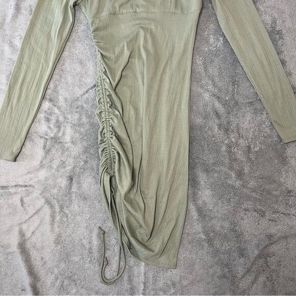 Forever 21 Sage Green Ruching Side Tie Long Sleeve Mini Dress Casual Size Small - Picture 7 of 13